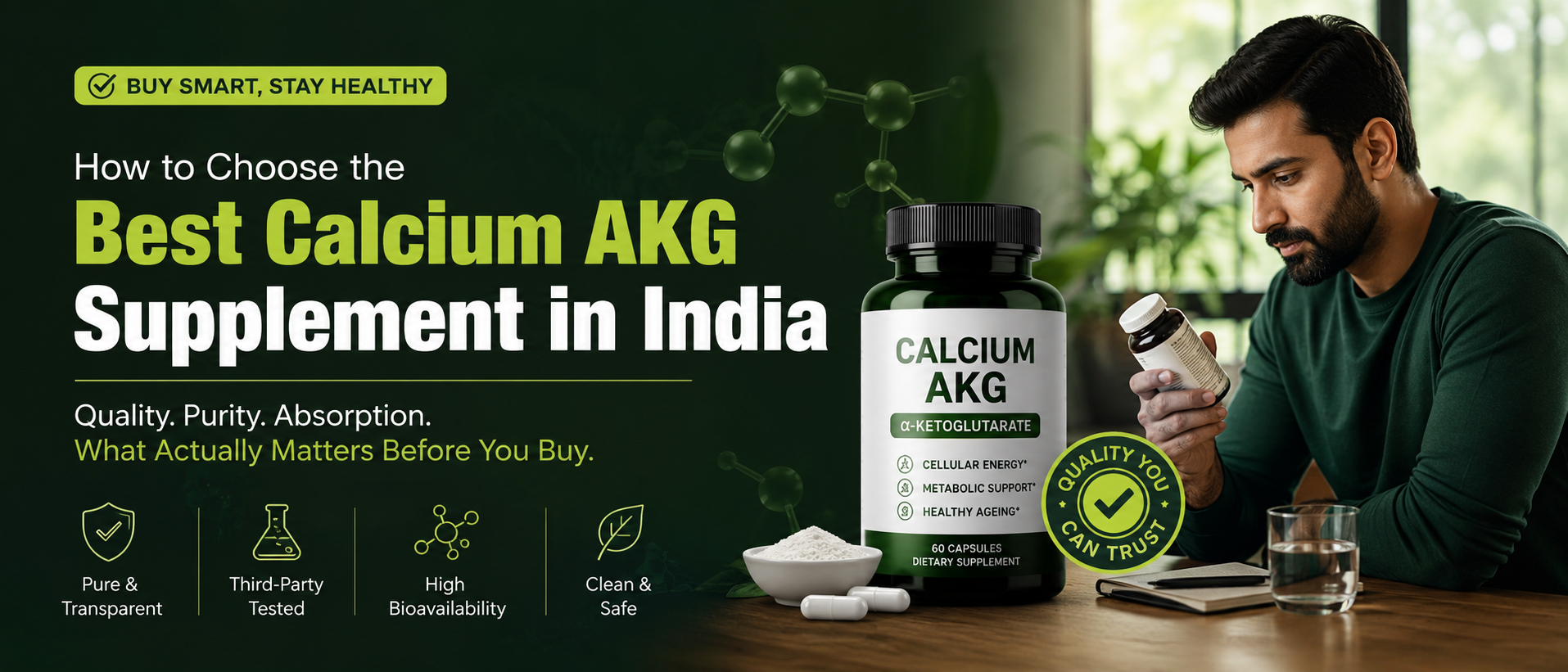 Indian professional researching the best Calcium AKG supplement in India before buying.