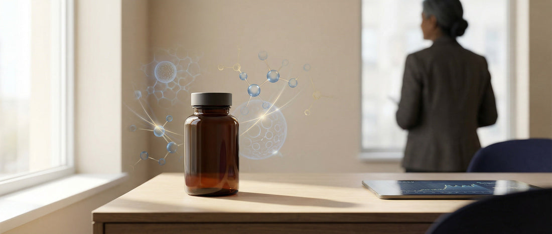 Premium visual representing beta NMN supplement science, cellular energy support, and informed wellness choices for Indian adults.