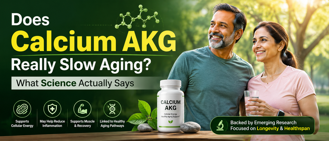 Healthy middle-aged adult holding a Calcium AKG supplement while enjoying an active lifestyle