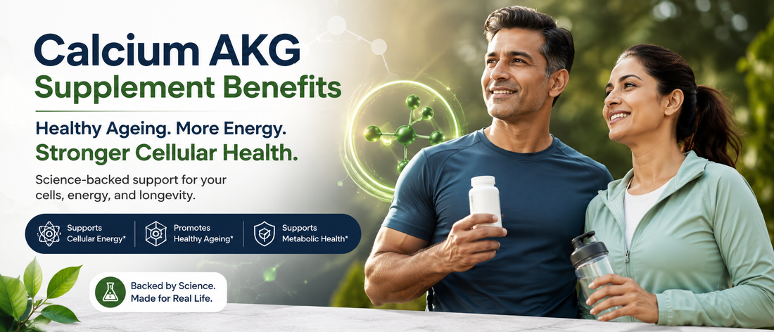Healthy middle-aged professional holding a Calcium AKG supplement while enjoying an active lifestyle.
