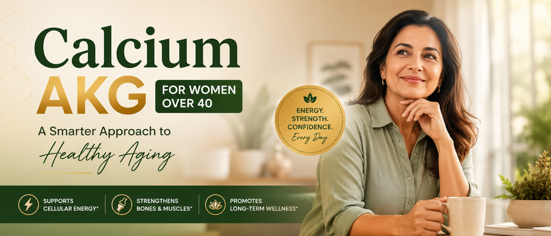 Woman over 40 learning about Calcium AKG for healthy aging and bone support