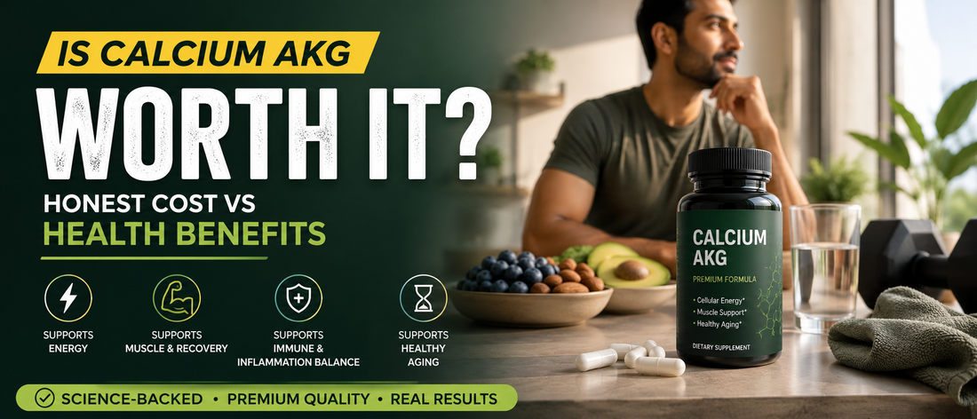 Healthy middle-aged adult holding a Calcium AKG supplement while living an active lifestyle.